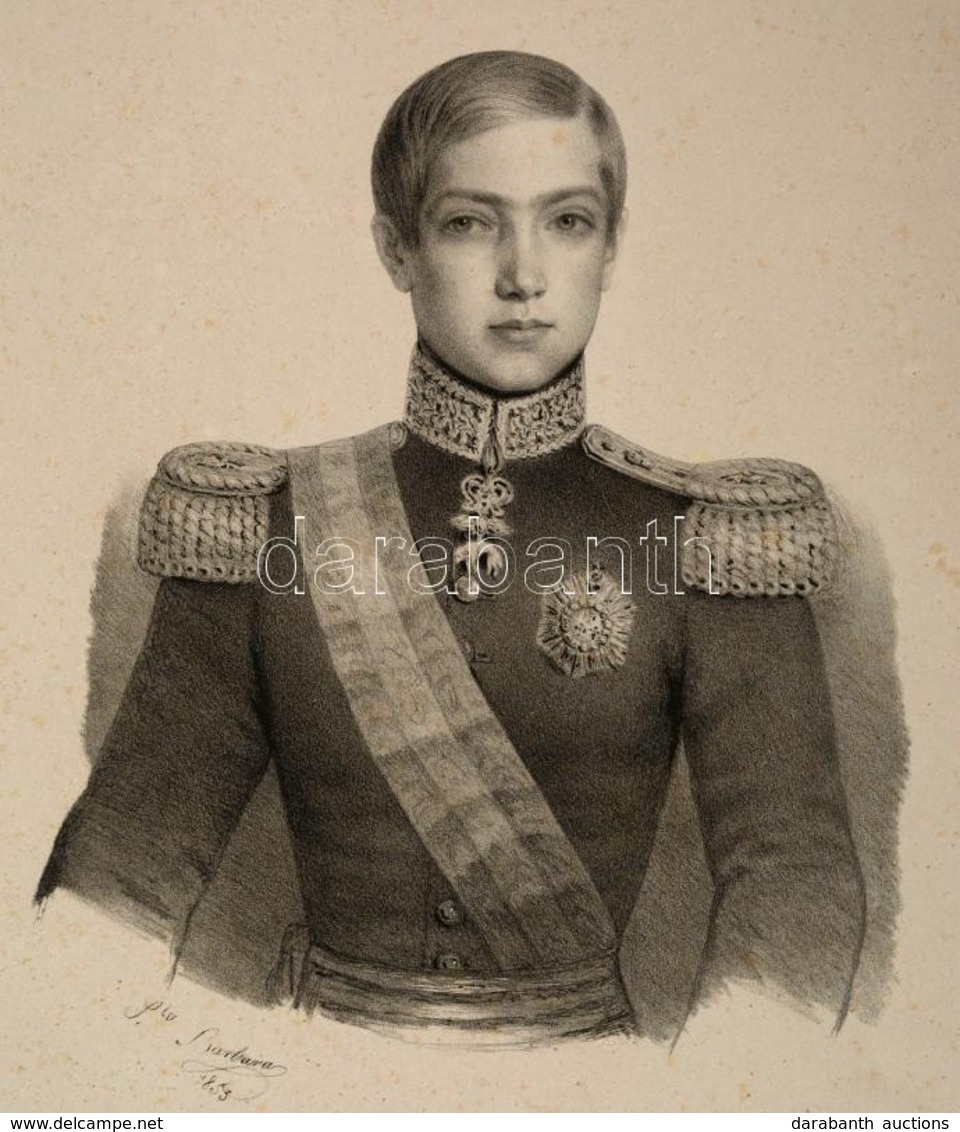 1853 V. Péter Portugál Király Nagyméret? K?nyomatos Portréja. M. Barbara Jelzett Litográfiája. /  Pedro V., Pedro De Alc - Prenten & Gravure