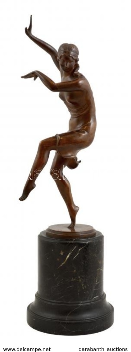 Lux Elek (1884-1941): Art Deco Táncosn?. Bronz, Jelzett, Márvány Talapzaton, M: 32 (45) Cm - Sonstige & Ohne Zuordnung