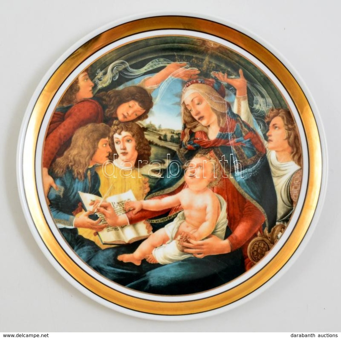 Hollóházi Botticelli Falitányér (Madonna Del Magnificat), Matricás, Jelzett, Apró Kopásokkal, D: 25 Cm - Andere & Zonder Classificatie