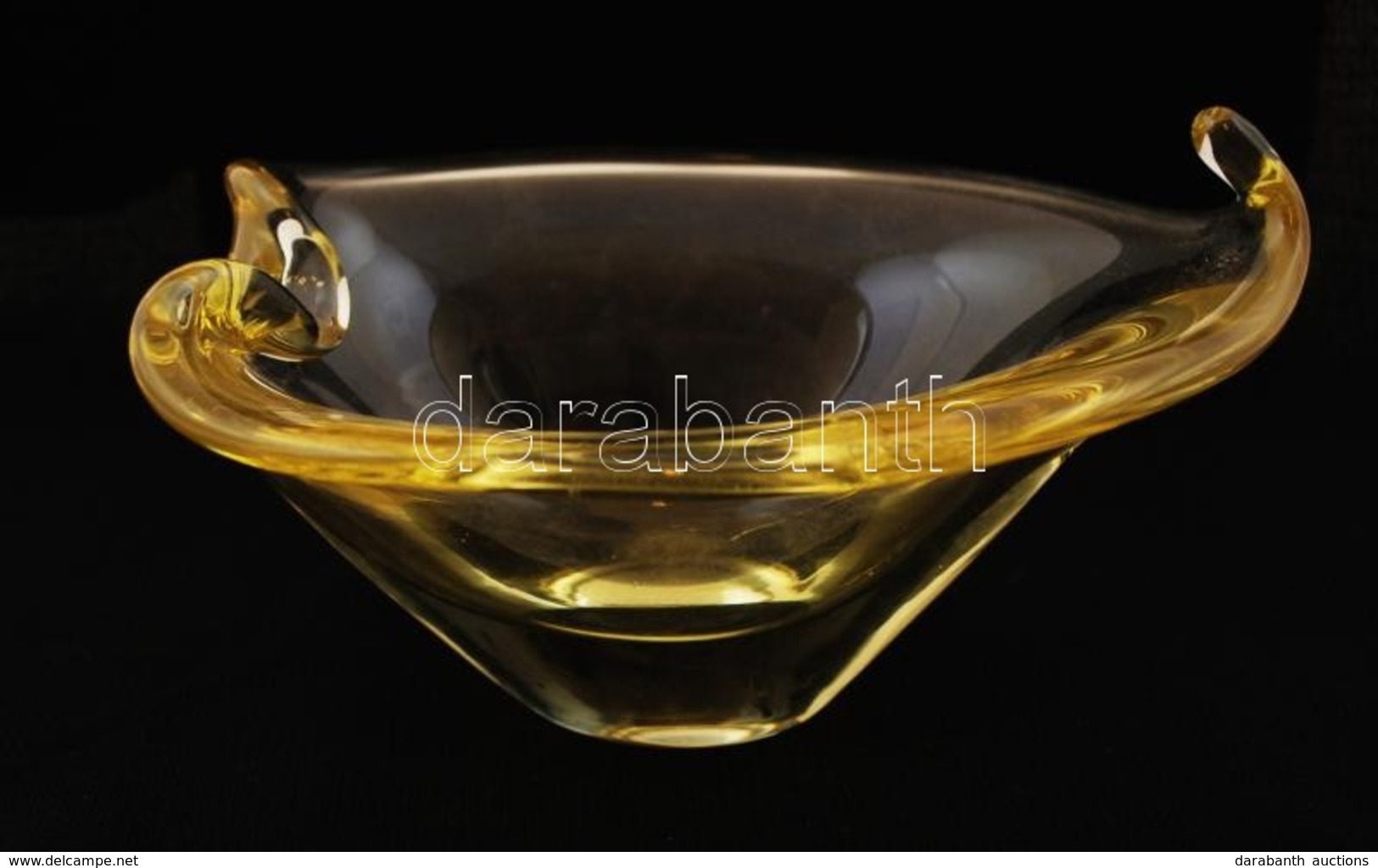 Üveg Tálka, Fúvott, Anyagában Színezett,  Jelzés Nélkül, Hibátlan, 6x14cm - Glas & Kristall