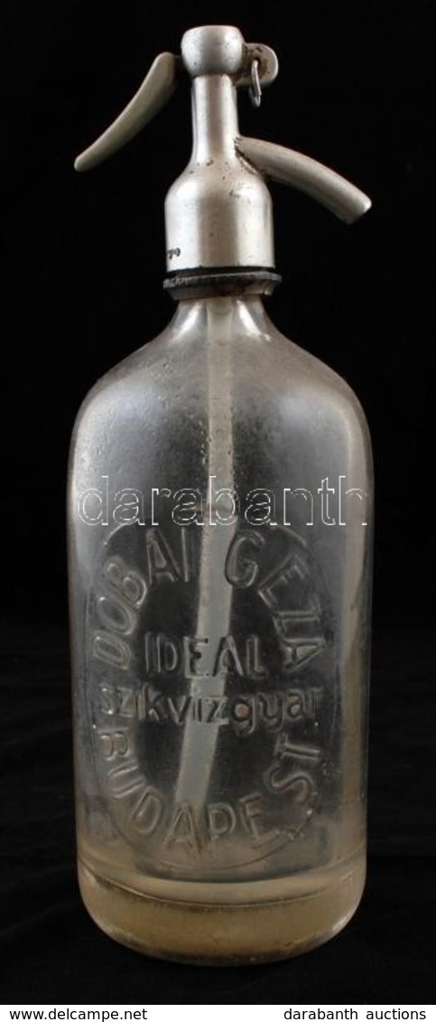 Fém Fej? Szódásüveg, 'Dobai Géza Ideal Szikvízgyár, Budapest' Felirattal, Jó állapotban, M: 31 Cm - Glas & Kristal