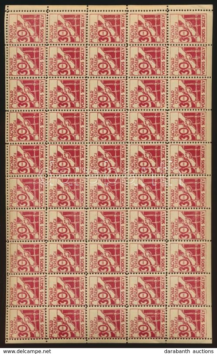 ** Kb 1930 Vörös Segély Adománybélyeg 50-es Teljes ív / Red Aid Charity Stamp, Complete Sheet Of 50 - Zonder Classificatie