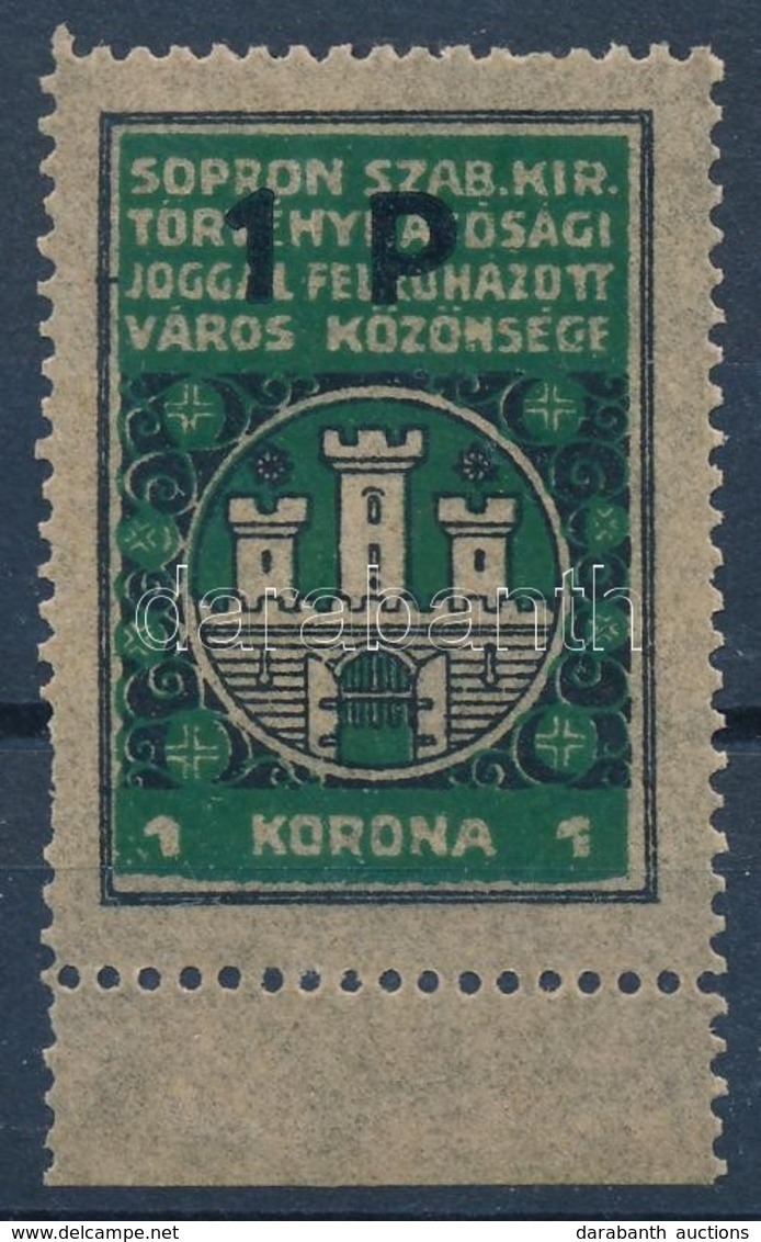 1927 Sopron Városi Illetékbélyeg 1 P / 1 K Eredeti Gumival - Ohne Zuordnung