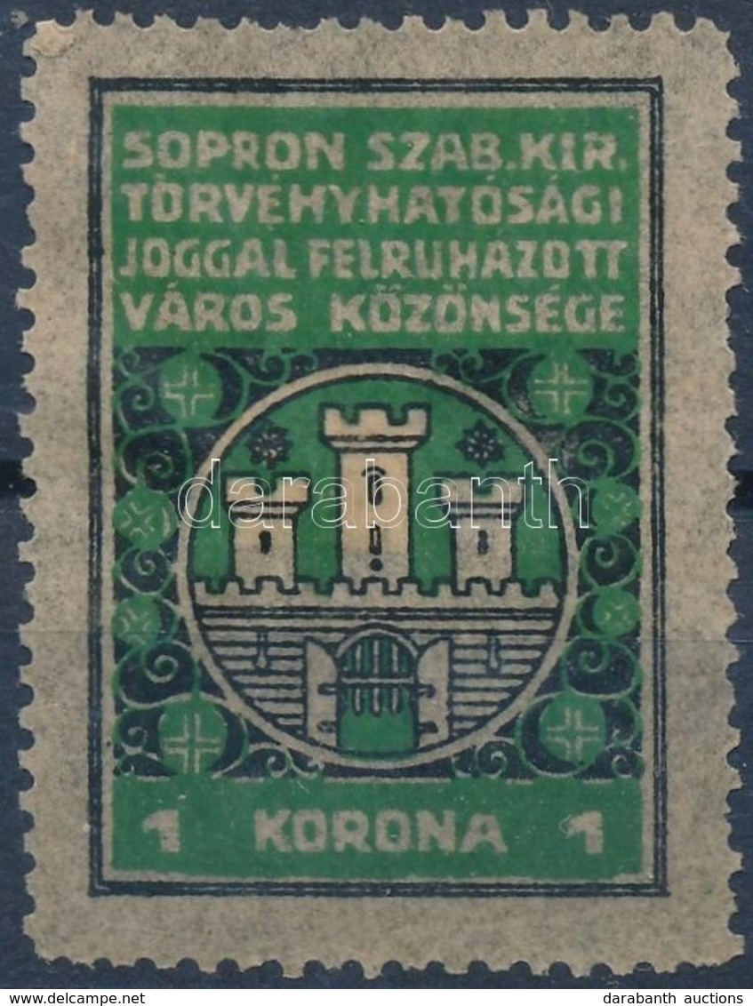 1914 Sopron Városi Illetékbélyeg 1 K Vízjel Nélküli, Sárga Hártyaszer? Papíron - Ohne Zuordnung