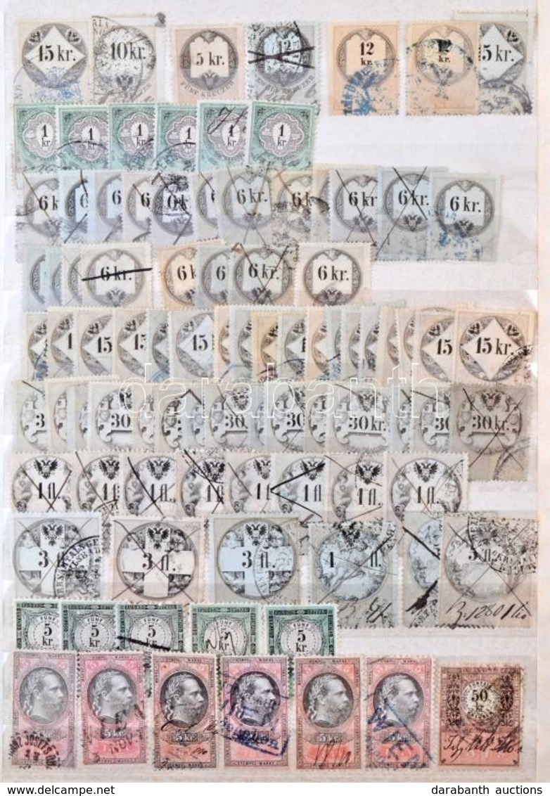 1858-1868 Kb 500 Db OPM Okmánybélyeg, Közte Jobb Címletek Berakóban. Régi Hagyatéki Anyag Kutatáshoz, Lemezhibák Keresés - Ohne Zuordnung