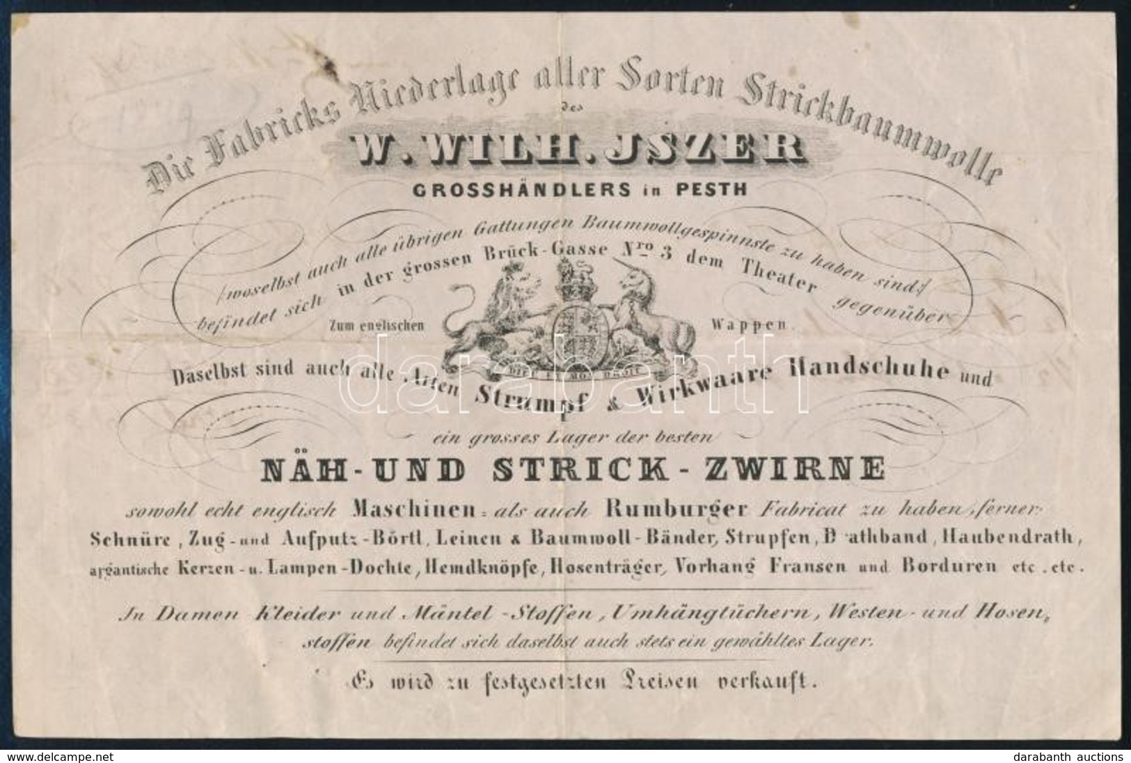 1849 Pest Híd Utca, W. Wilhelm Iszer Textil- és Textilgép Nagykeresked? Dekoratív Számlája - Ohne Zuordnung