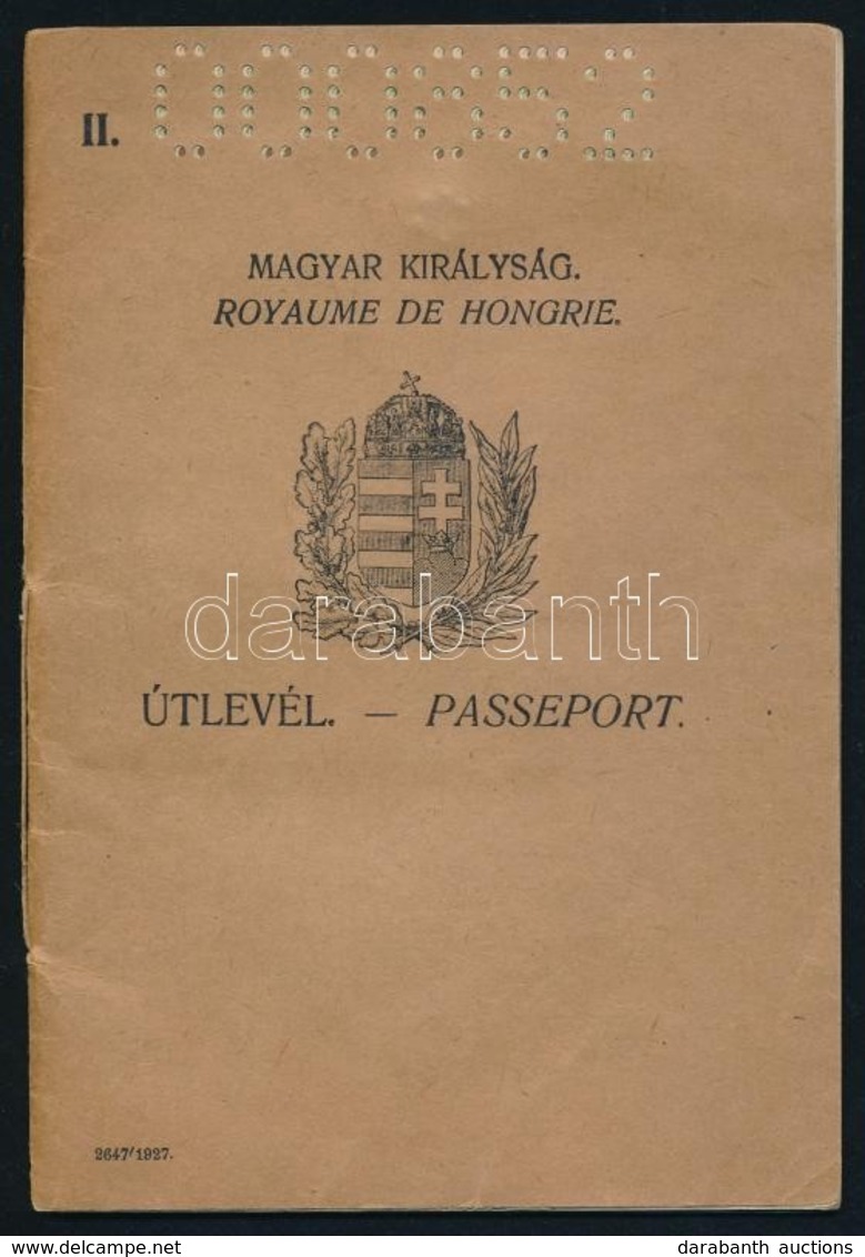 1929 A Magyar Királyság által Kiadott Fényképes útlevél, Okmánybélyeggel, / Hungarian Passport - Ohne Zuordnung