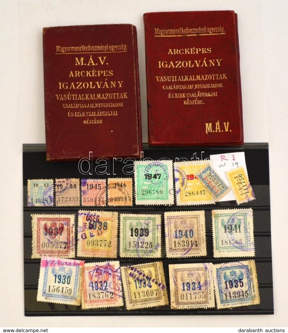 1929-32 MÁV Egészb?r Kötés? Fényképes Igazolvány Két évb?l + 18 Klf éves Bérlet Bélyeg . - Ohne Zuordnung