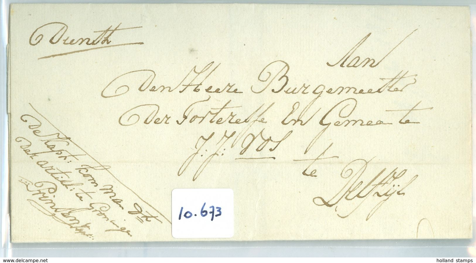 REGISTERED BRIEFOMSLAG Uit 1817 KAPT: KOM. MAN. ARTILL. Te GRONINGEN Aan BURGEMEESTER Te DELFZIJL J.J. VOS (16.673) - ...-1852 Prephilately