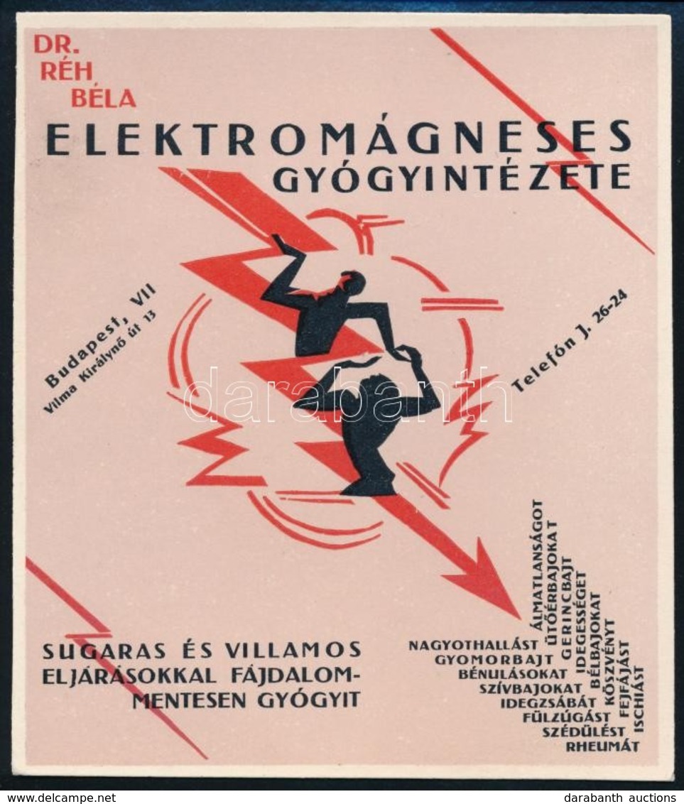 Dr. Réh Béla Elektromágneses Gyógyintézetének Budapest VII. Ker. Reklámja, 14x12 Cm - Werbung