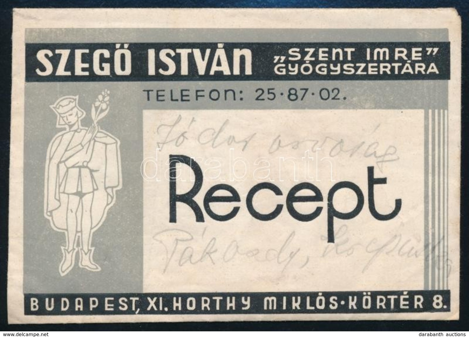 1938 Szeg? István 'Szent Imre' Gyógyszertárának (Bp. XI.) Receptborítékja - Werbung