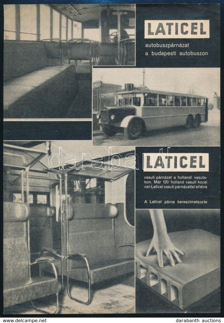 Cca 1930 Laticel Párnázat Autóbuszok Részére, Kétoldalas Szórólap, Képekkel - Werbung