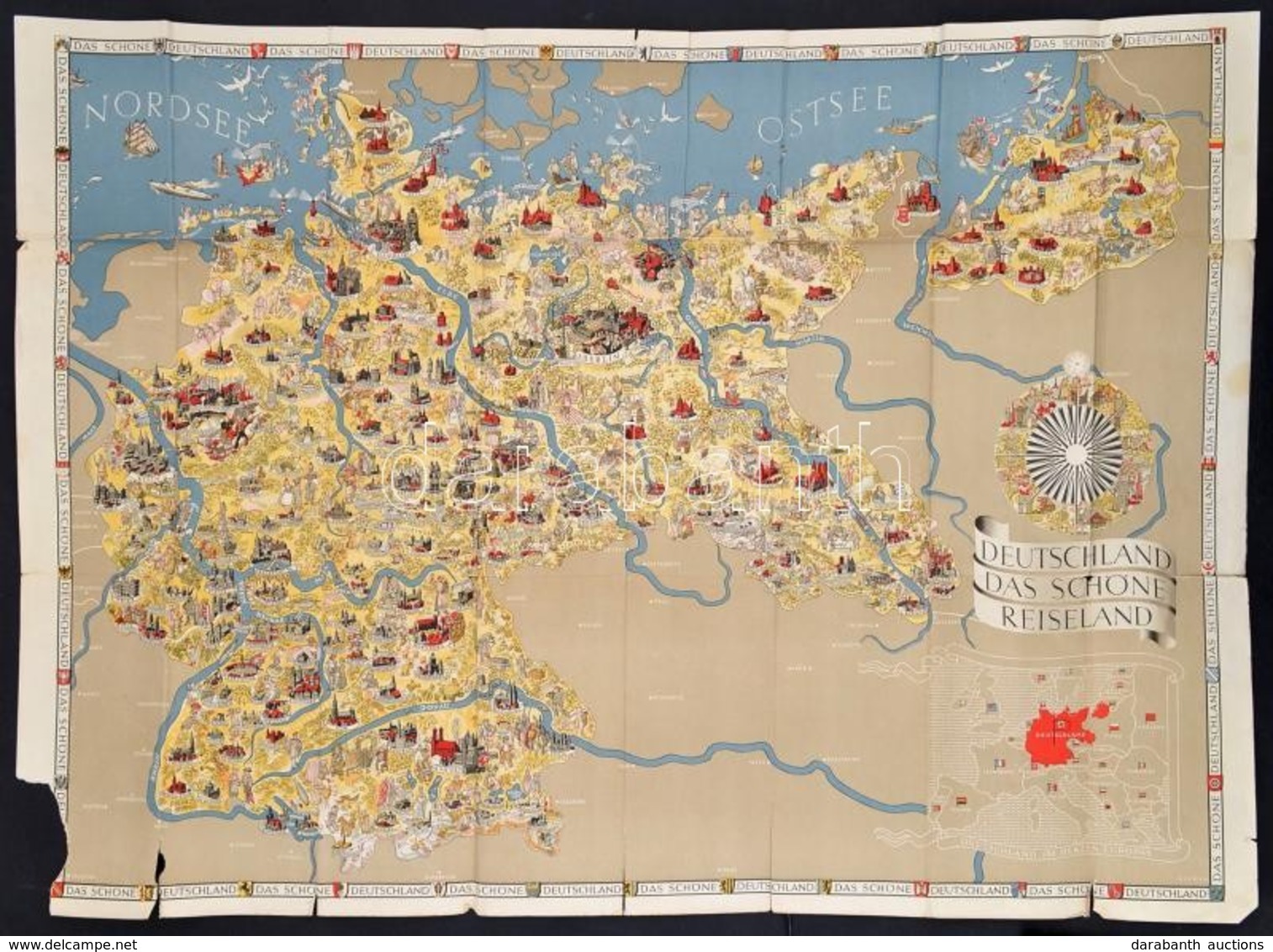 Cca 1933-1936 Deutschland - Das Schöne Reiseland, Illusztrált, Rajzos Németország Térkép, Berlin,  Reichsbahnzentrale Fü - Andere & Zonder Classificatie