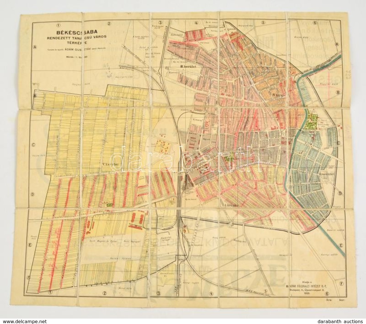 Békéscsaba Térképe, 1:10000, Terv. Ádám Gusztáv, Kiad. Magyar Földrajzi Intézet, Vászonra Kasírozva, 50×55,5 Cm - Otros & Sin Clasificación