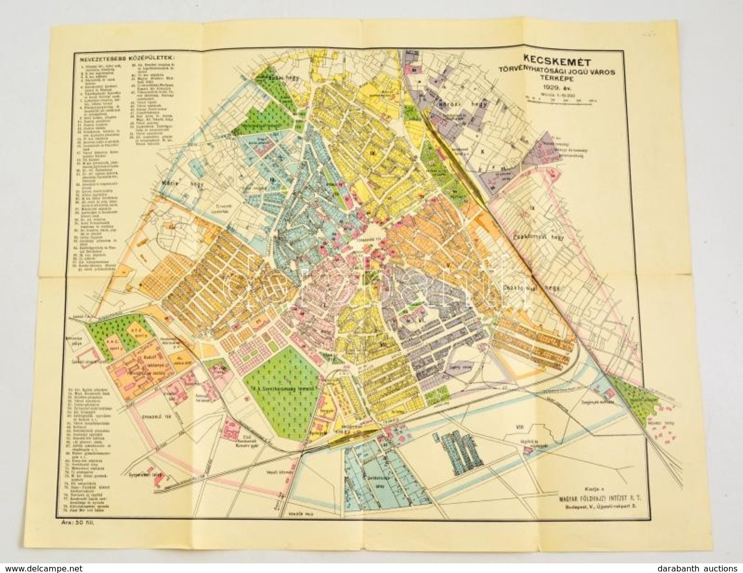 1929 Kecskemét Térképe, 1:10000, Magyar Földrajzi Intézet, 44×54 Cm - Sonstige & Ohne Zuordnung