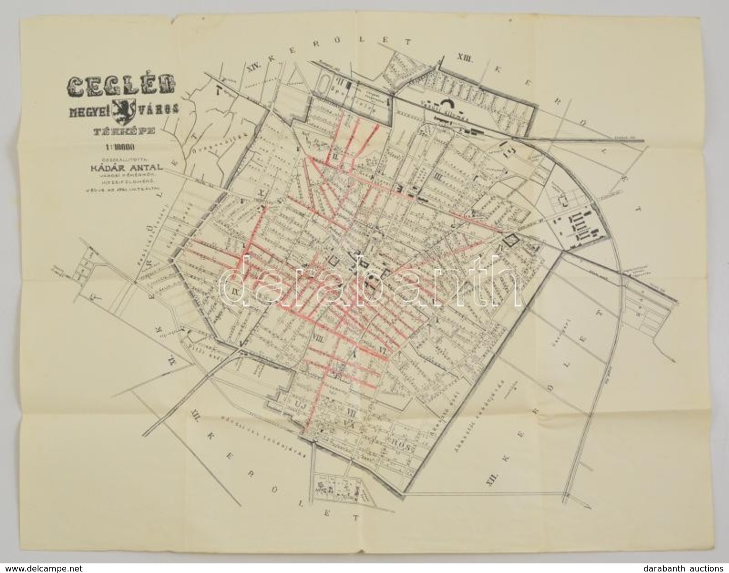 Cca 1933 Cegléd Térképe, 1:10000, összeáll. Kádár Antal, 47×61 Cm - Sonstige & Ohne Zuordnung