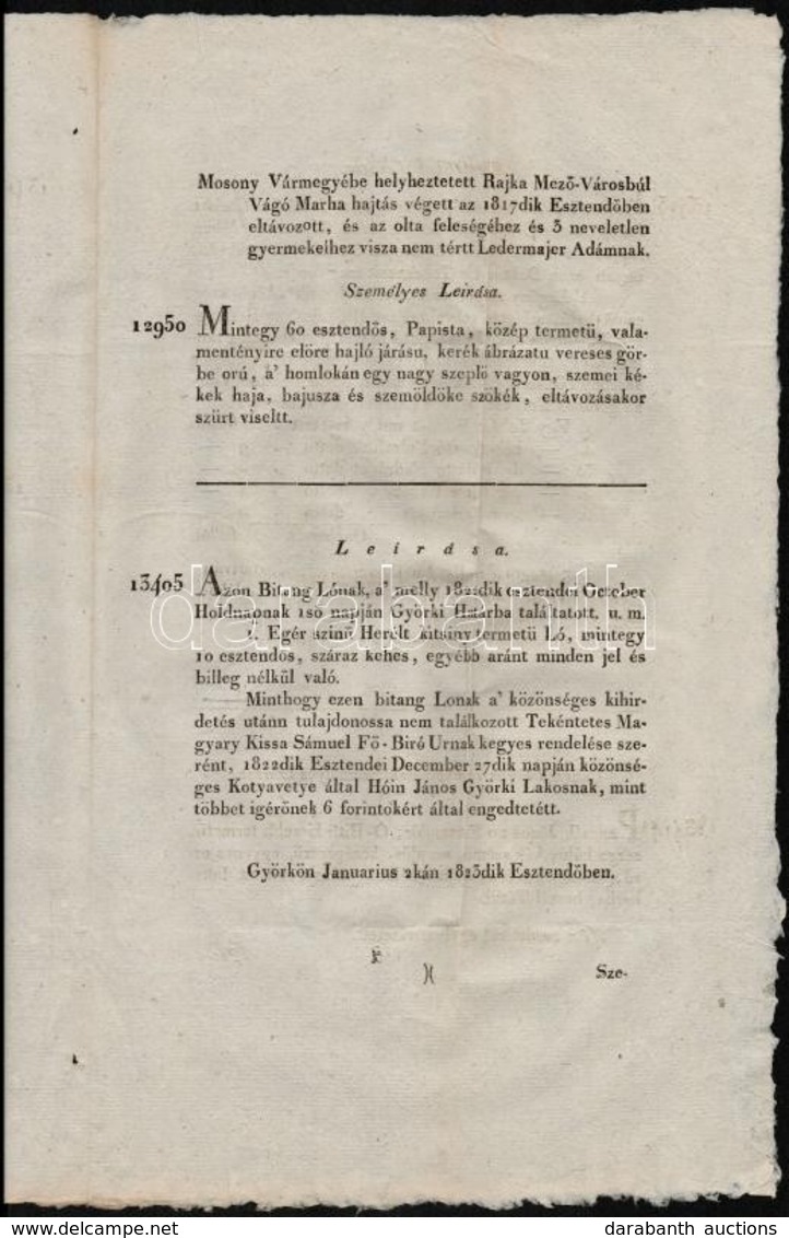 1823 Körözési Hirdetmények, Német és Magyar Nyelven, Viseltes állapotban, 38,5x23 Cm - Zonder Classificatie