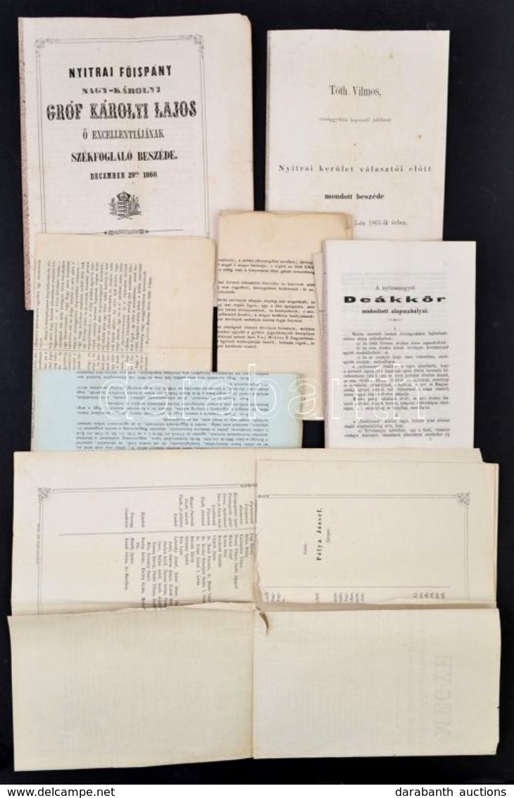 1860-1891 Nyitrával Kapcsolatos Nyomtatványok, Közte Egy Bars Megyére Vonatkozóval, összesen 10 Db, Változó állapotban:  - Ohne Zuordnung