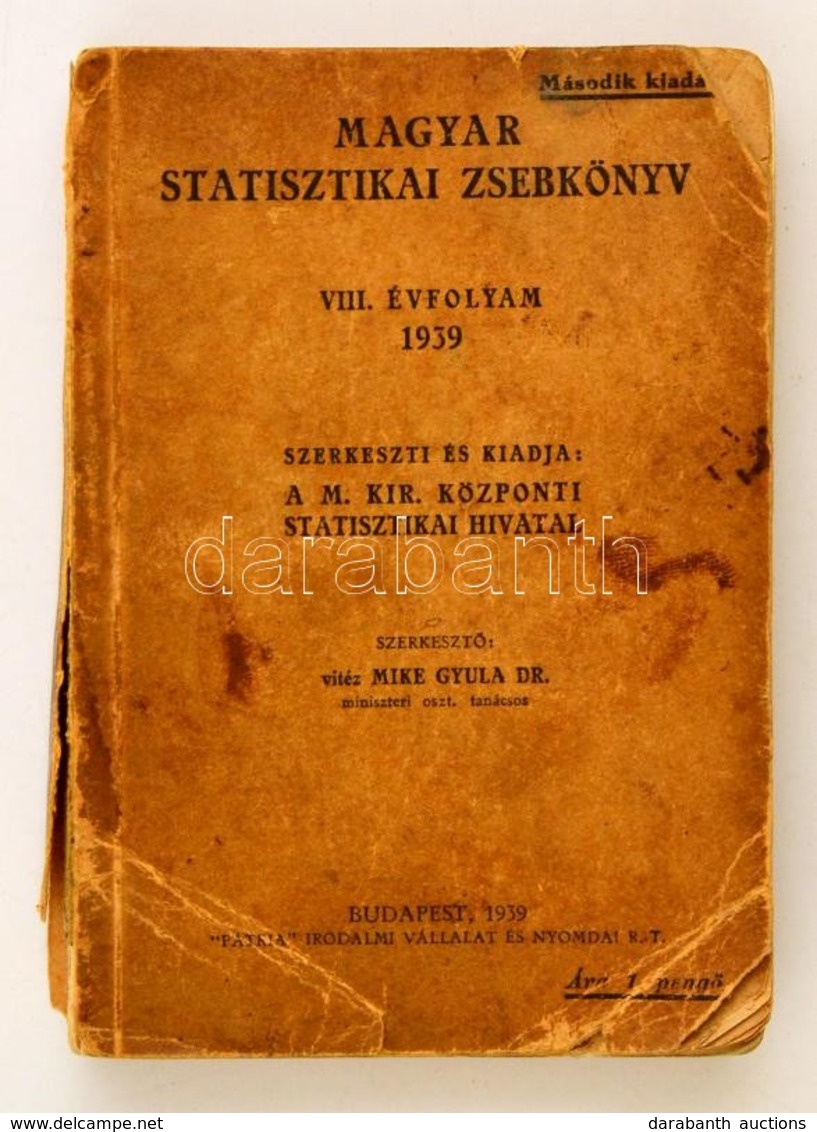 1939 Magyar Statisztikai Zsebkönyv VIII. Zsebkönyv, Szerk. Dr. Mike Gyula - Ohne Zuordnung