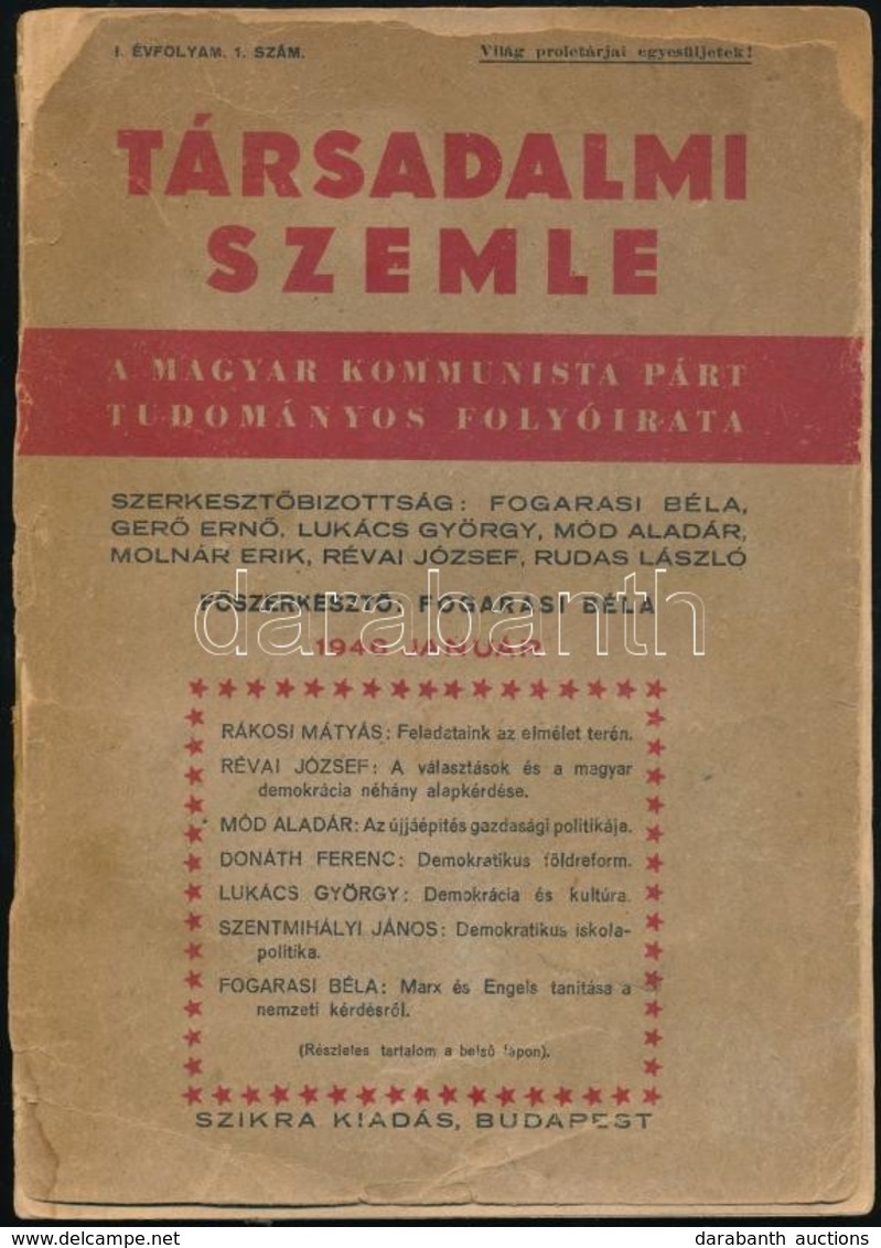 1946 Társadalmi Szemle, A Magyar Kommunista Párt Tudományos Folyóirata, I. évfolyam 1. Szám, Sérült Borítóval - Ohne Zuordnung