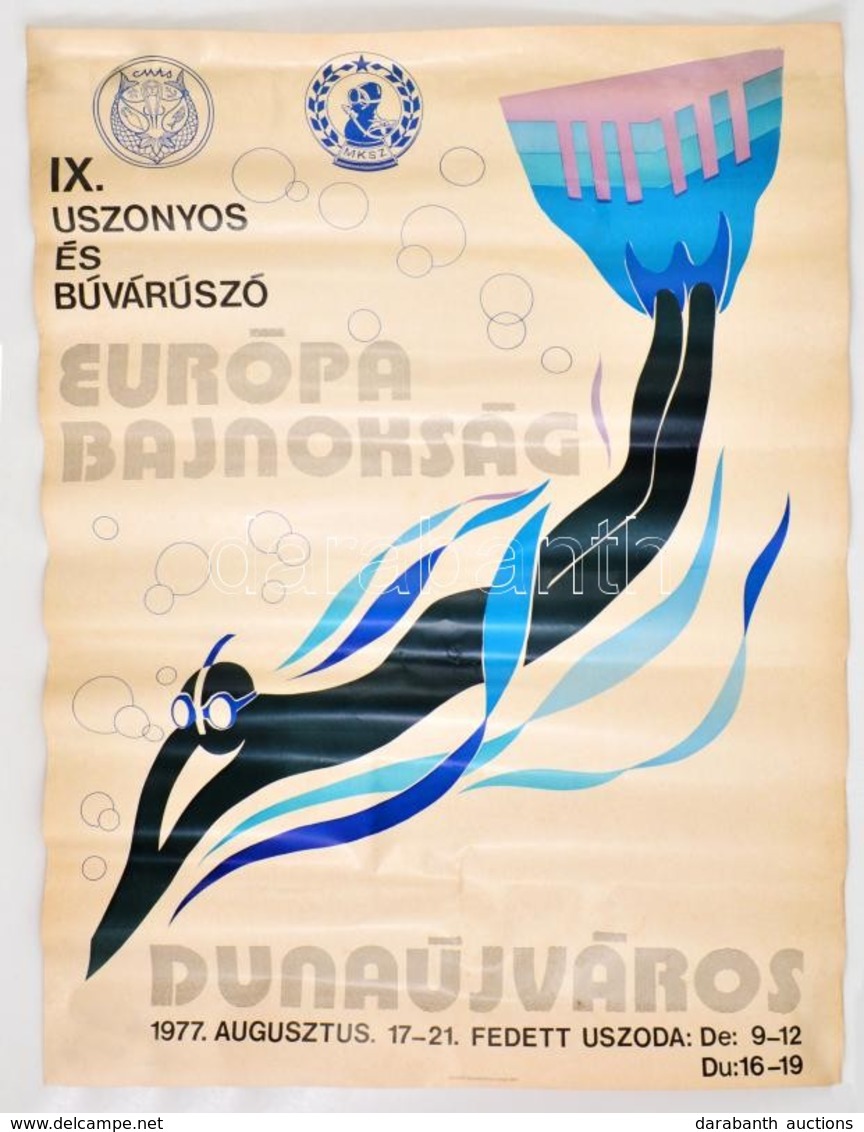 1977 IX. Uszonyos és Búvárúszó Európa Bajnokság Dunaújváros, Hajtott, 58x80 Cm - Andere & Zonder Classificatie