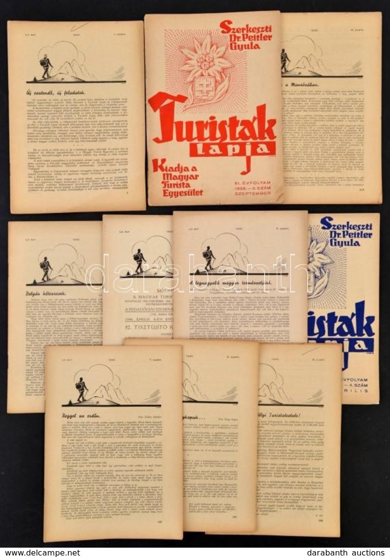 1939-1940 Turisták Lapja 10 Száma. Szerk.: Dr. Peitler Gyula. 51. évf. 9.,10. Számok, 52. évf. 1-5.,7-9. Számok. Papírkö - Zonder Classificatie