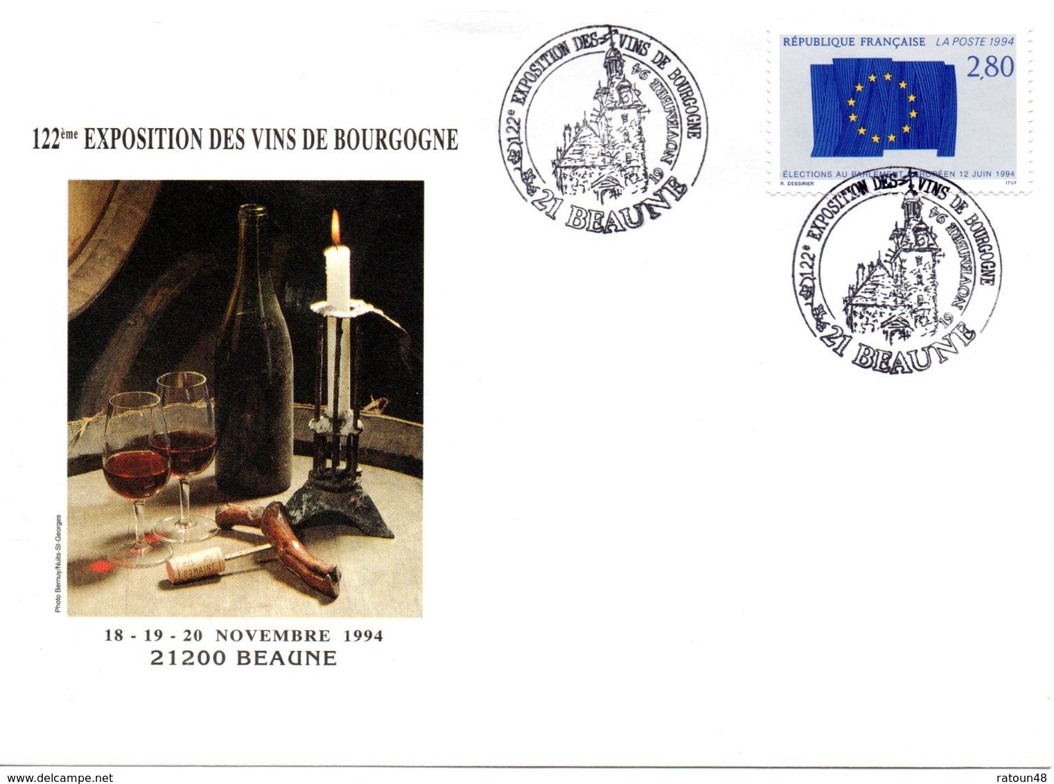 Enveloppe  Illustrée -cachet 122ème Xeposition Des Vins De Bourgogne 19/11/1994 à BEAUNE - Vins & Alcools