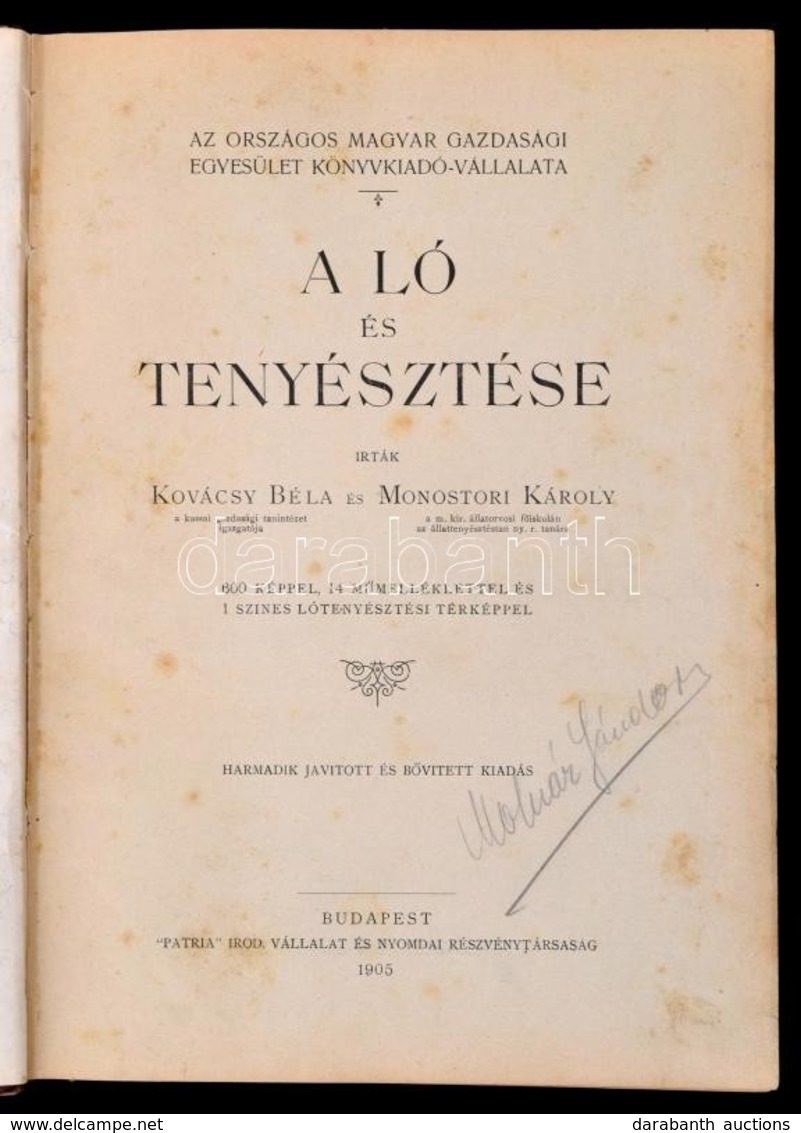 Kovácsy Béla - Monostori Károly: A Ló és Tenyésztése. 600 Képpel, 14 M?melléklettel és 1 Színes Lótenyésztési Térképpel. - Ohne Zuordnung