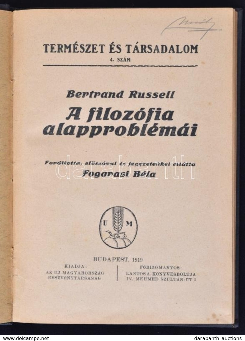 Bertrand Russell: A Filozófia Alapproblémái. Fordította, El?szóval és Jegyzettekkel Ellátta: Fogarasi Béla. Természet és - Zonder Classificatie