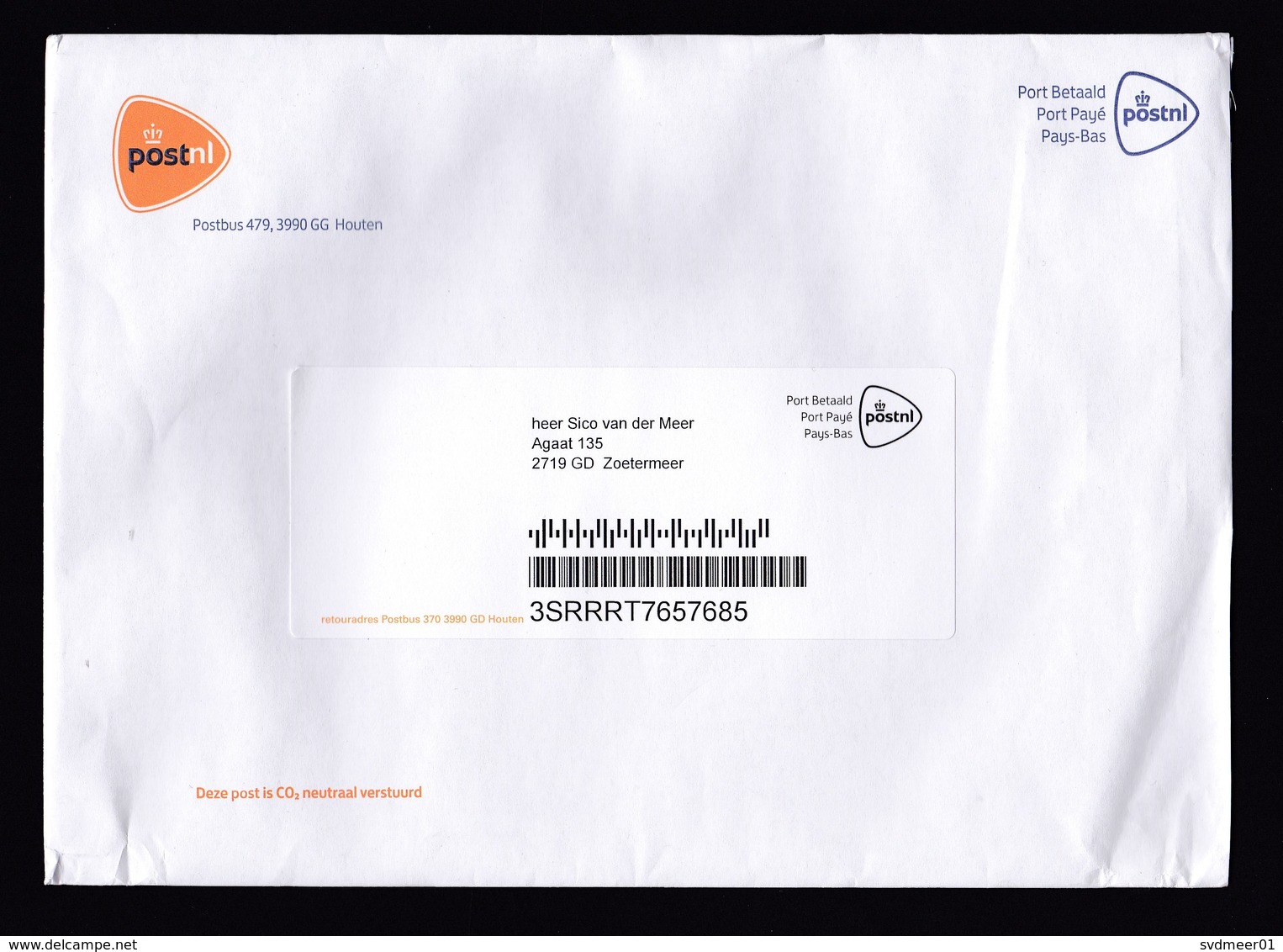 Netherlands: Official Registered Cover Of Dutch Postal Service, 2018, Postage Paid, Office Houten (minor Creases) - Lettres & Documents