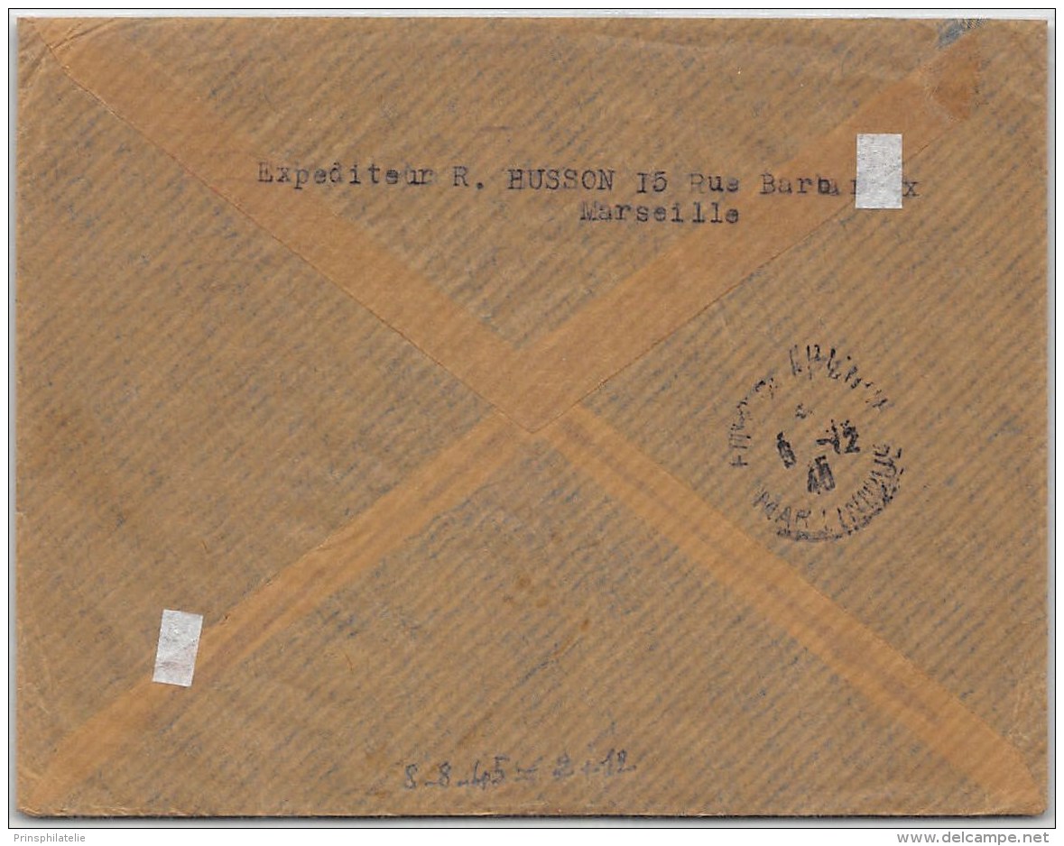 LETTRE DE MARSEILLE 1945 AVEC 2X 2F GANDON ET 10F BLASON LANGUEDOC POUR LA MARTINIQUE PAR AVION   COVER FRANCE - 1921-1960: Période Moderne