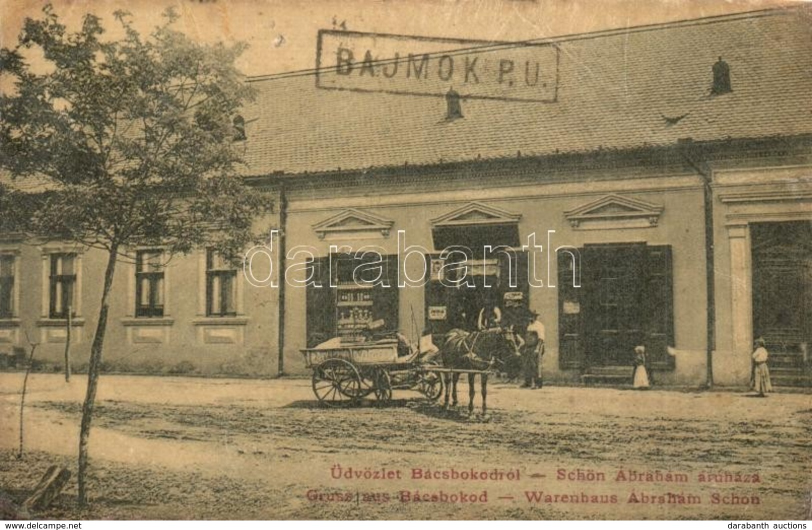 * T3 Bácsbokod, Schön Ábrahám üzlete, Szekér. W. L. 1956. (r) - Ohne Zuordnung