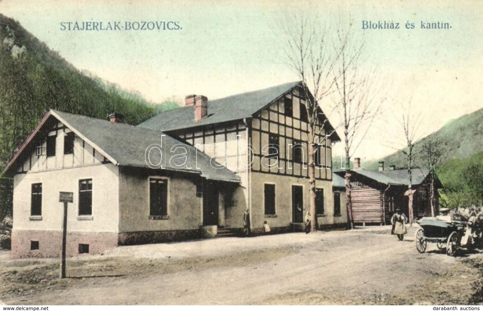 T2 Stájerlak-Bozovics, Staier-Bozovici, Steierdorf-Bosowitsch; Blokkház és Kantin, Hintó / Blockhouse, Canteen, Chariot - Ohne Zuordnung