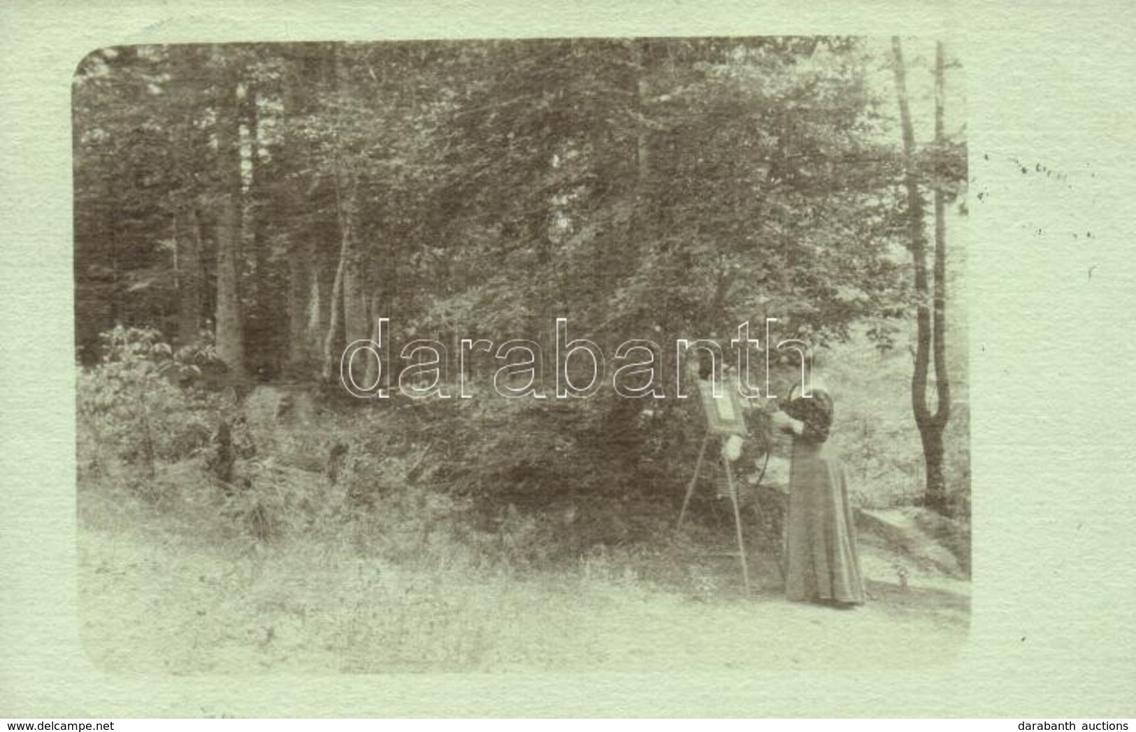 T2 1907 Bártfa, Bardejov, Bardiov; Fest? Hölgy Az Erd?ben / Painting Lady By The Forest. Photo - Zonder Classificatie