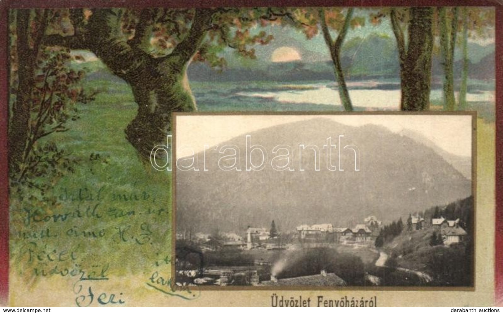 T4 Feny?háza, Lubochna; üdül?k, Naplemente Litho Keret / Villas. Art Nouveau Litho Sunset Frame (EM) - Zonder Classificatie