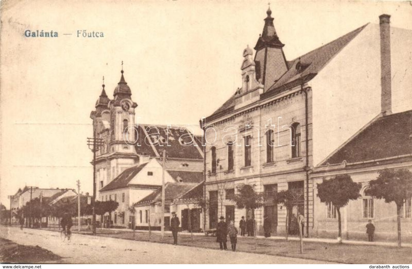 ** T2/T3 Galánta, F? Utca, Takarékpénztár, Templom / Main Street, Church, Savings Bank  (Rb) - Ohne Zuordnung