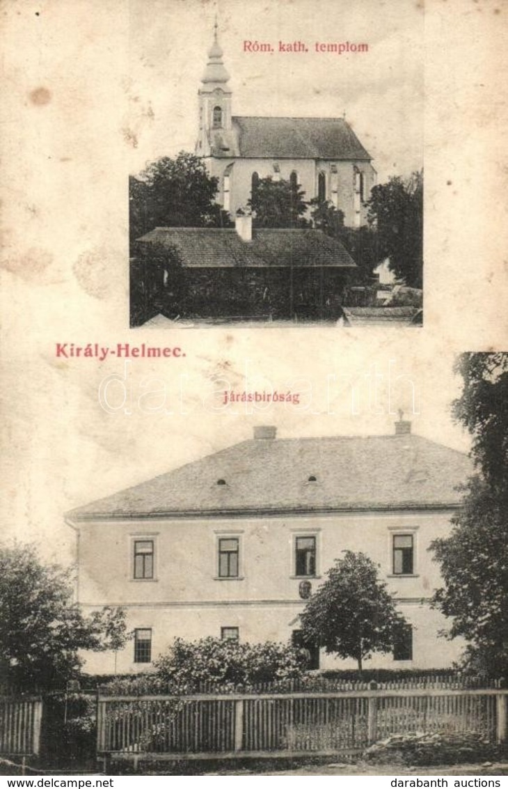 * T3 Királyhelmec, Královsky Chlmec; Római Katolikus Templom, Járásbíróság. Klein József Kiadása / Church, District Cour - Ohne Zuordnung