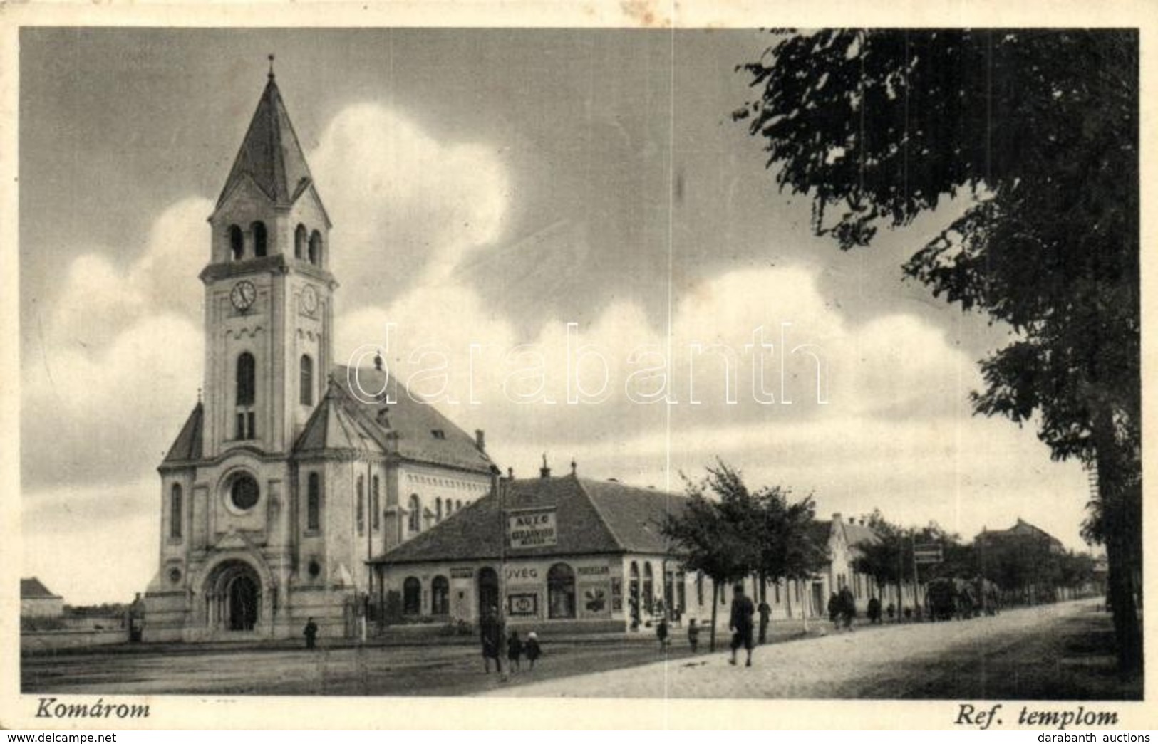 T2 Komárom, Komárno; Református Templom, Autó és Gépjavító M?hely. Hacker Dezs? Kiadása / Calvinist Church With Auto Rep - Ohne Zuordnung