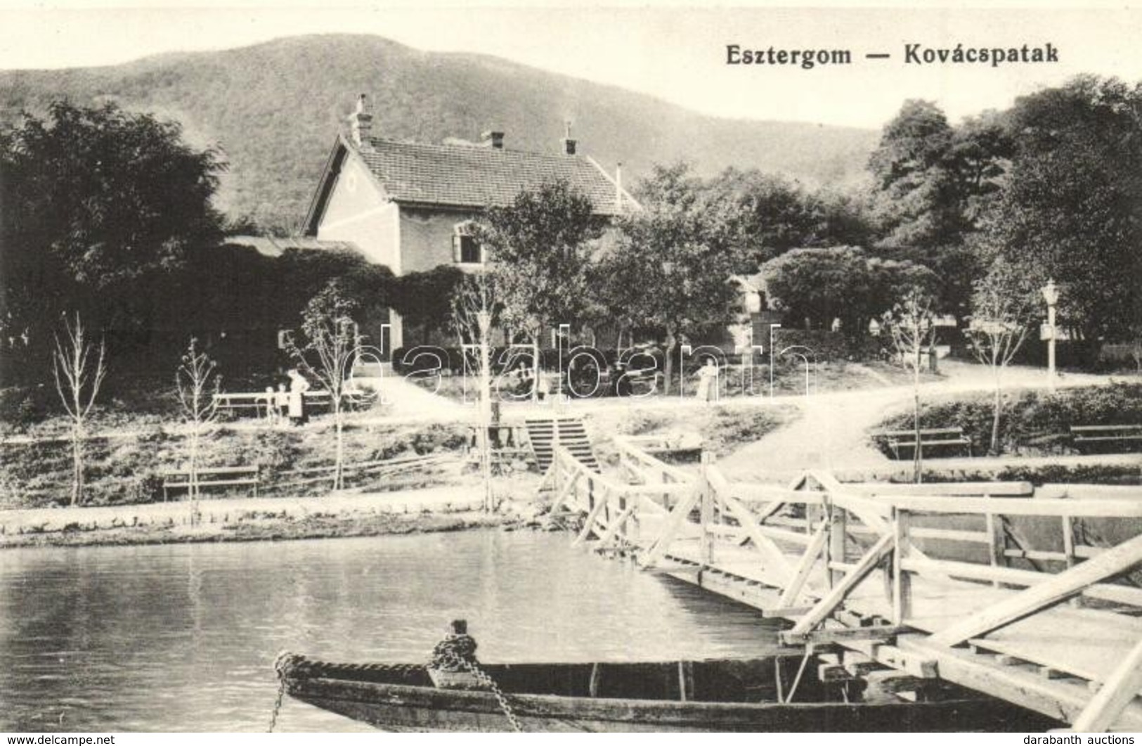 ** T1 Kovácspatak, Esztergom, Kovacov; Hajóállomás, Stég, Groszner B. Kiadása / Ship Station, Pier - Ohne Zuordnung