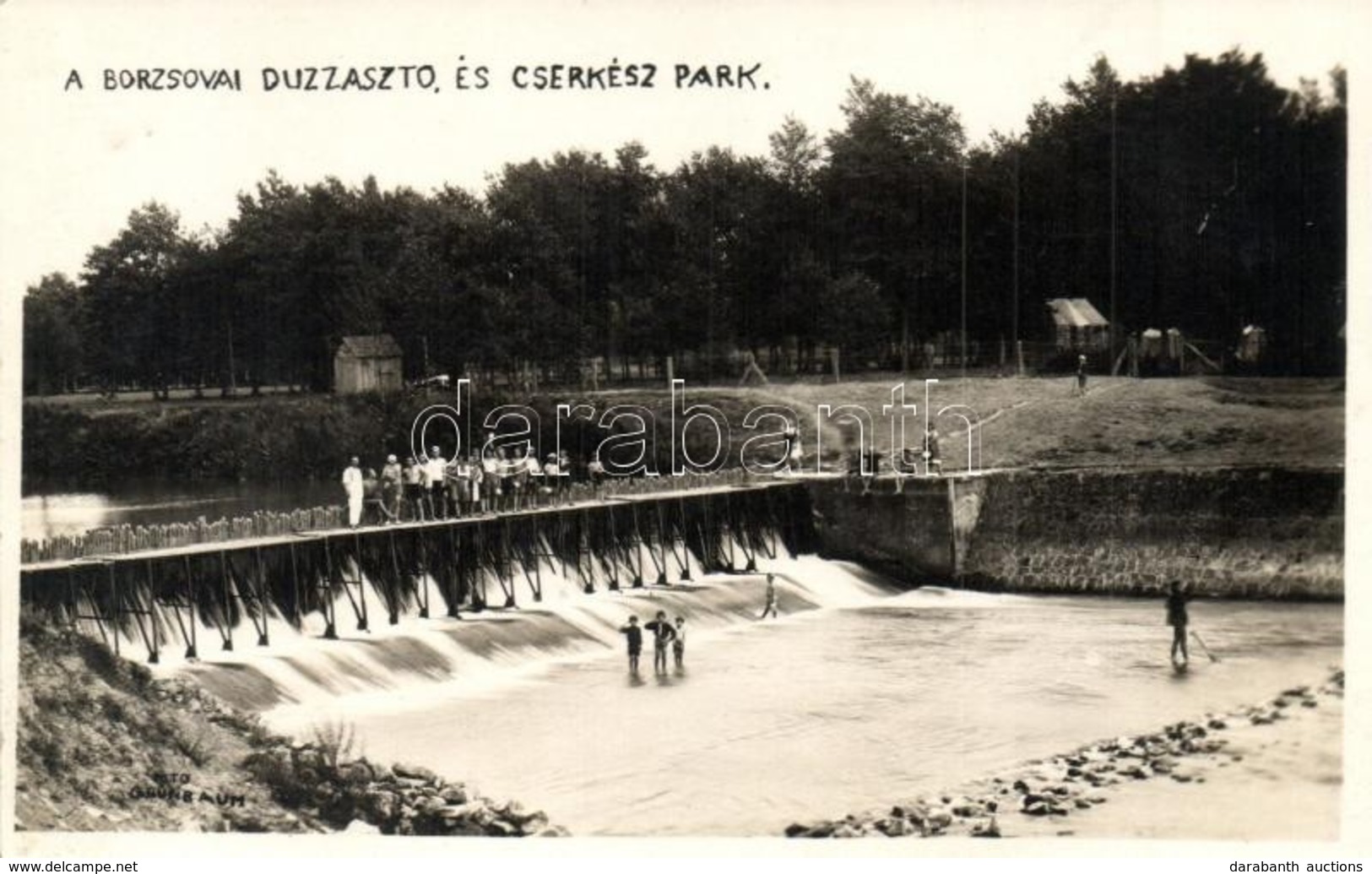 * T2 Borzsova, Nagyborzsova, Borzhava; Duzzasztó és Cserkész Park, Fürd?z? Cserkészek / Dam With Bathing Scouts, Photo - Ohne Zuordnung