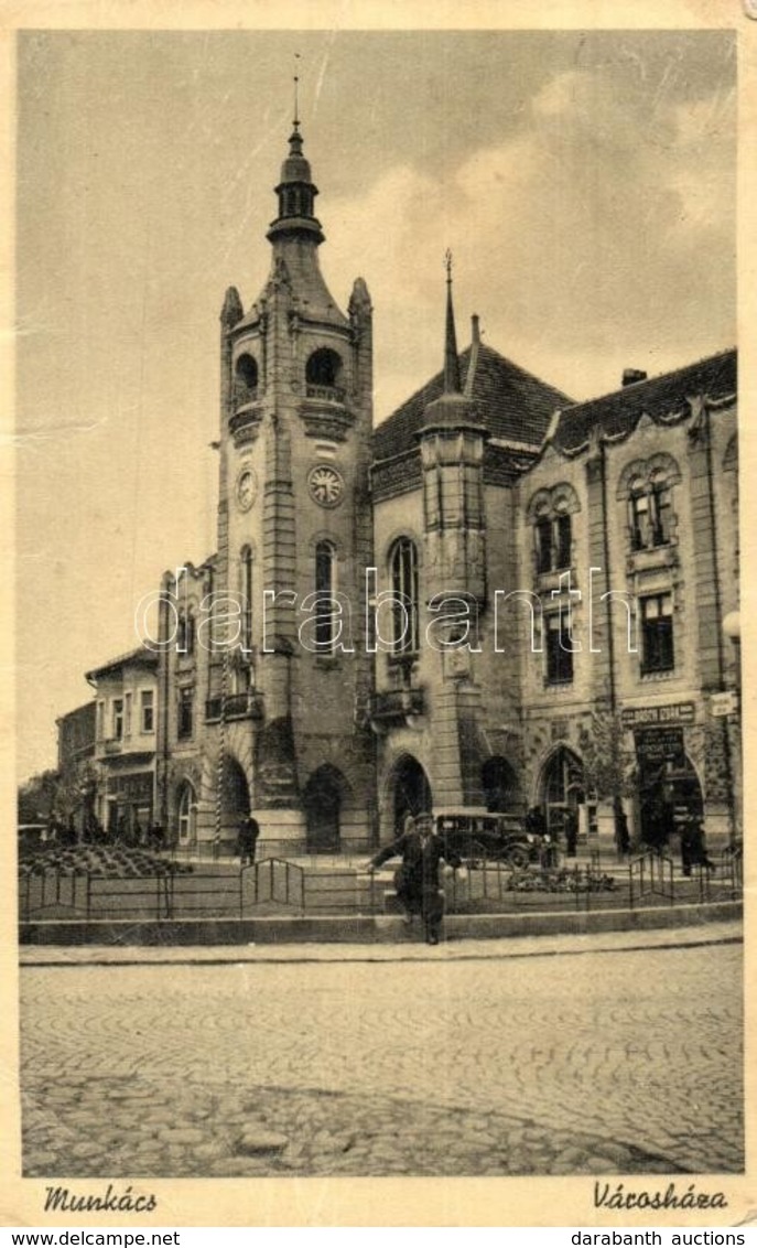 T2/T3 Munkács, Mukacheve, Mukacevo; Városháza, Basch Izsák üzlete / Town Hall, Automobile, Shop (EK) - Zonder Classificatie