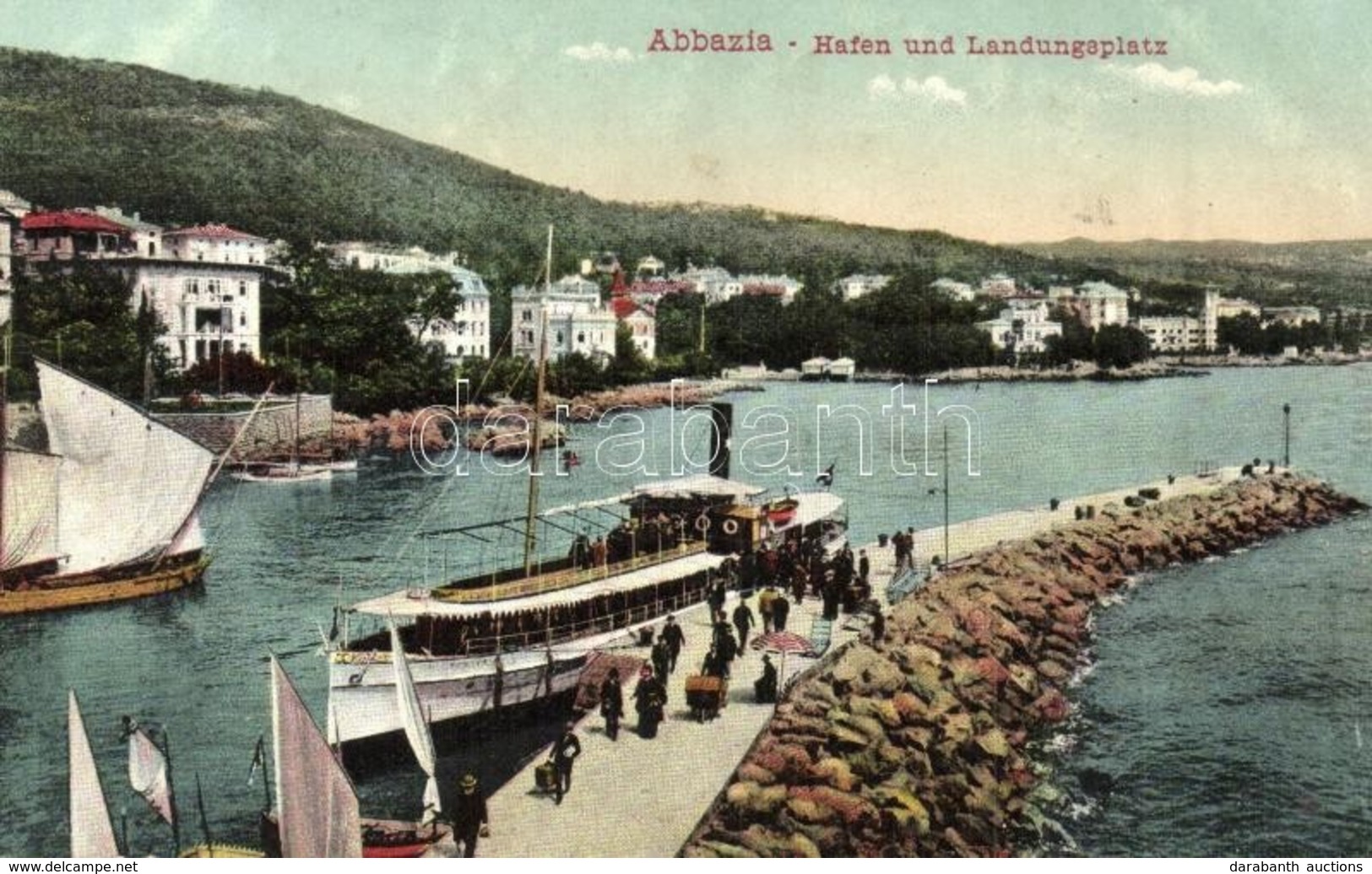 T2/T3 Abbazia, Hafen Und Landungsplatz / Port With Steamship  (fl) - Ohne Zuordnung