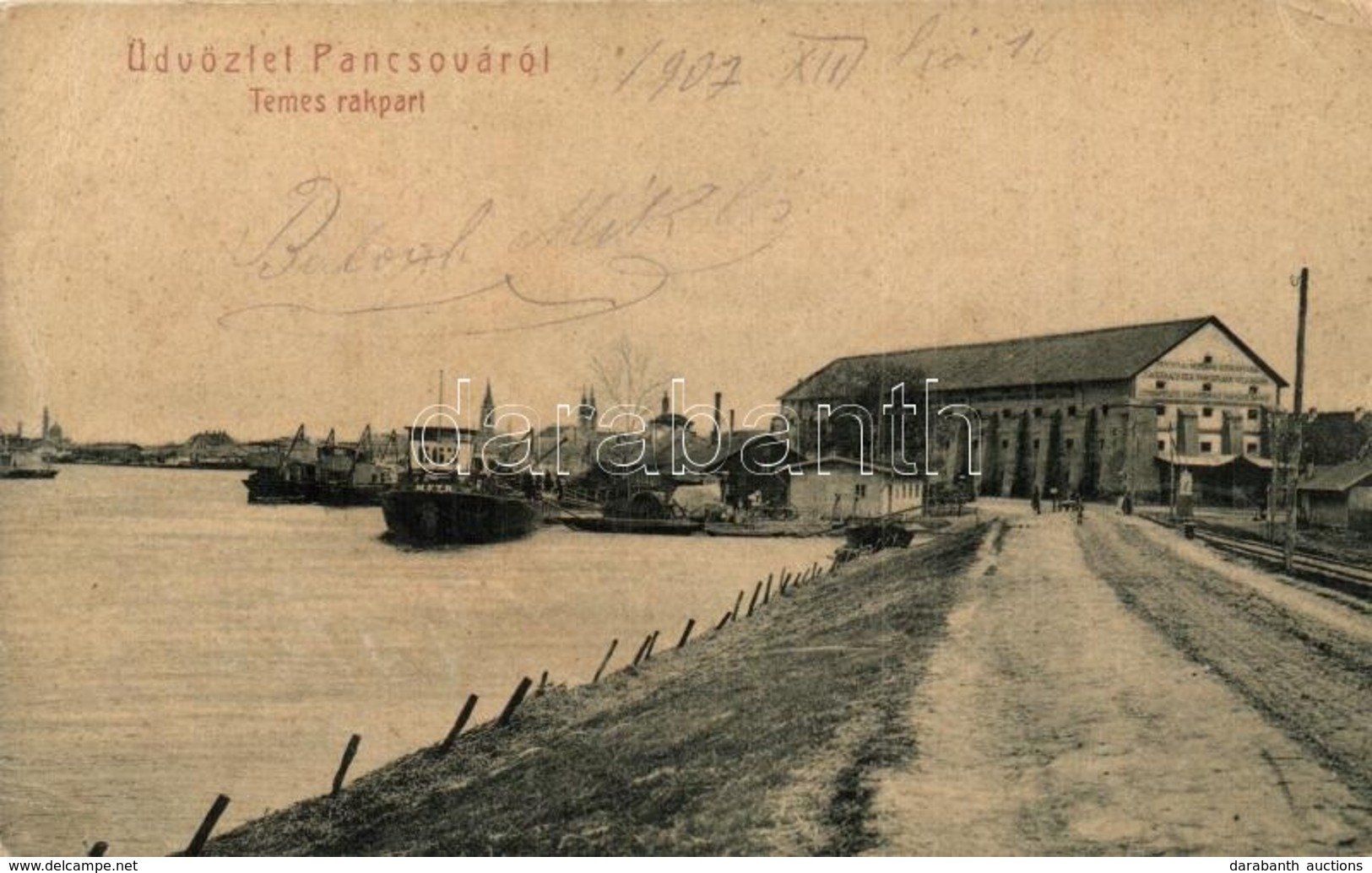 T2/T3 Pancsova, Pancevo; Temes Rakpart, MFTR 663-as Uszály,  Pancsovai Népbank Közraktára. W. L. 945. / Timis River Quay - Zonder Classificatie