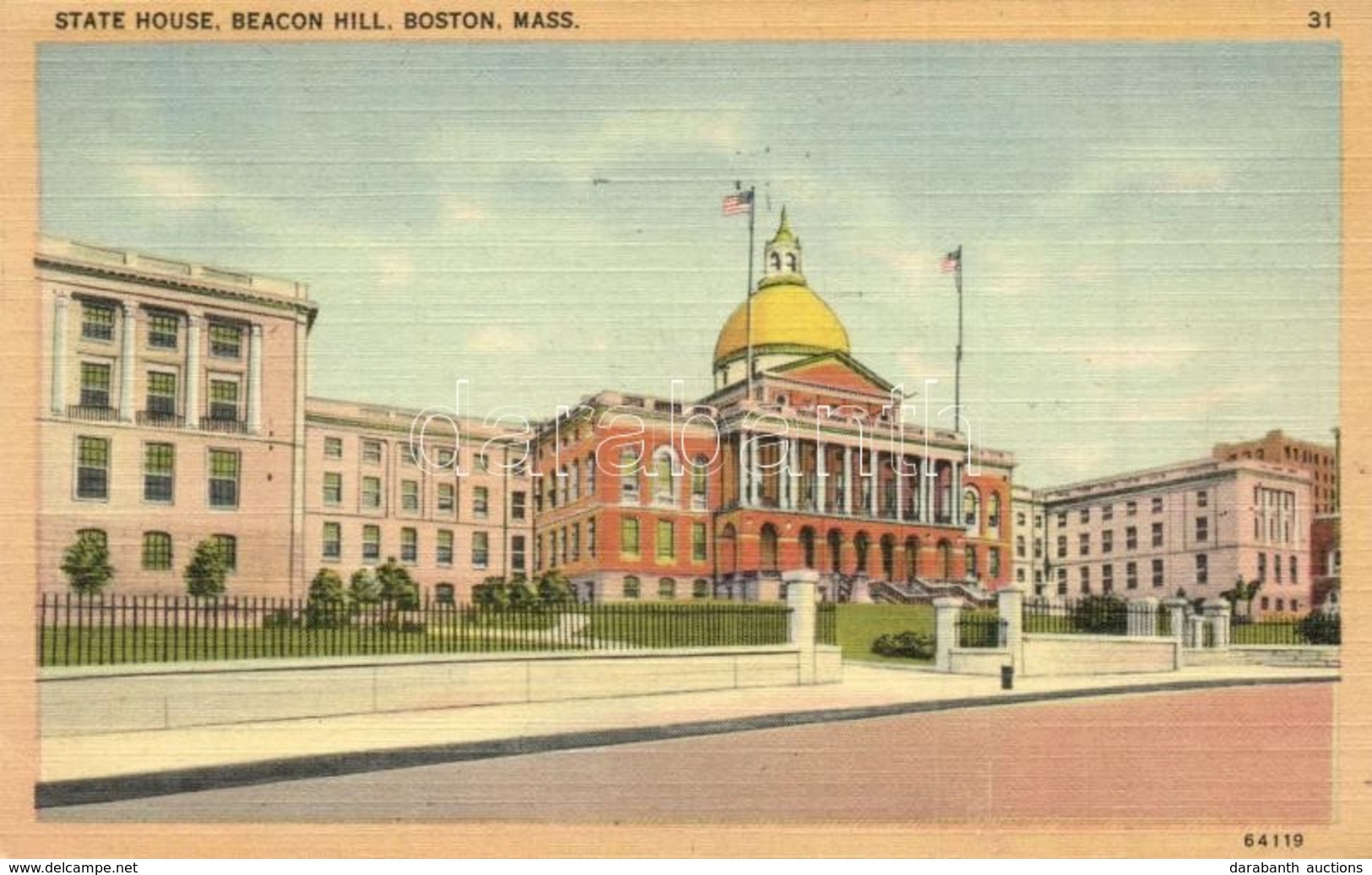 Boston - 2 Pre-1945 Town-view Postcards: State House, Beacon Hill, Museum Of Fine Arts - Ohne Zuordnung