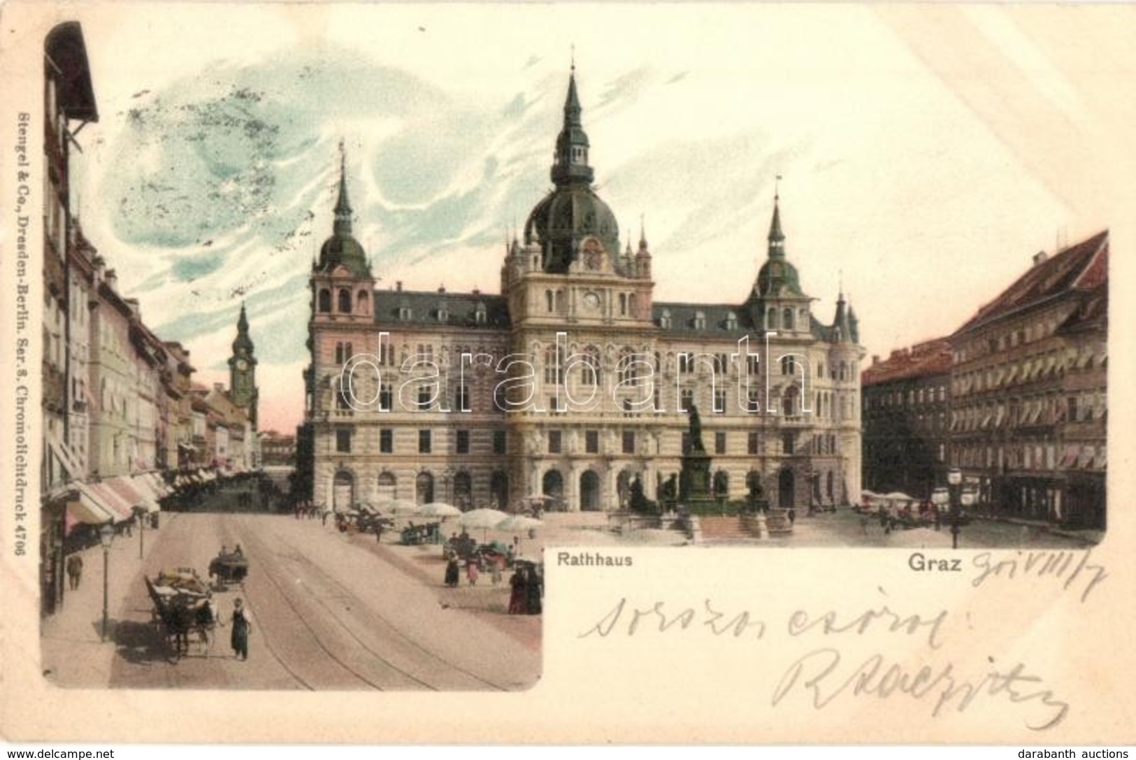 T2 Graz, Rathhaus  / Town Hall, Market, Litho - Ohne Zuordnung