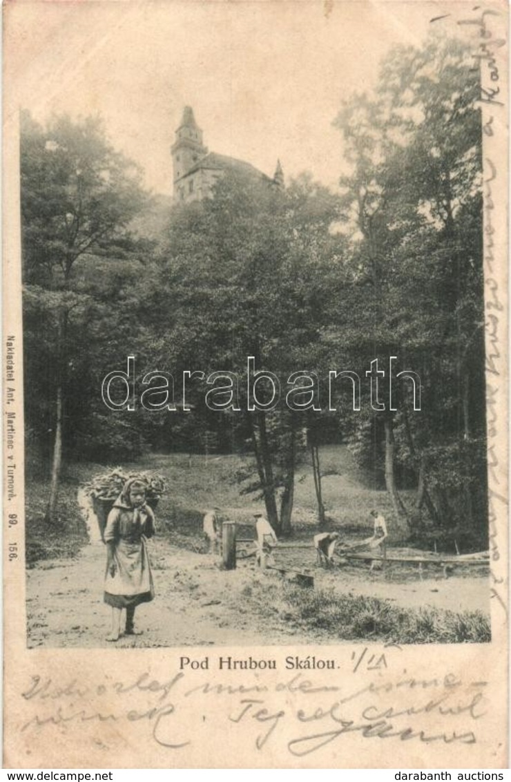 T3 1899 Hrubá Skála, Street View With Castle (wet Corner) - Zonder Classificatie