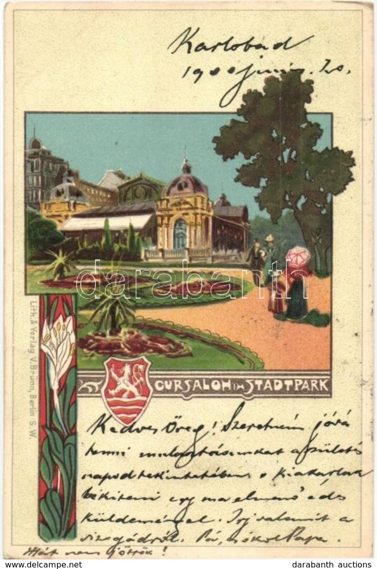 T2 Karlovy Vary, Karlsbad; Cursalon Im Stadtpark / Spa In Park. V. Brünn Art Nouveau, Litho - Ohne Zuordnung