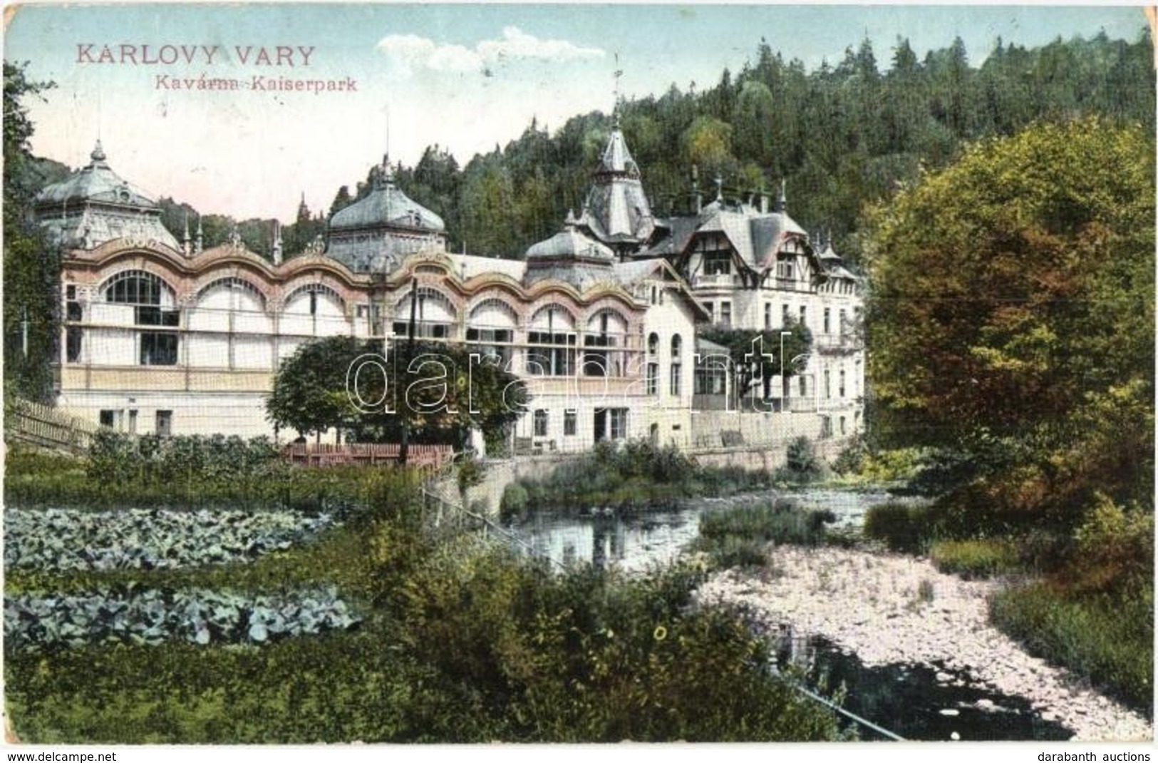 T2/T3 Karlovy Vary, Karlsbad; Cafésalon 'Kaiserpark' / Café, Park (EK) - Ohne Zuordnung