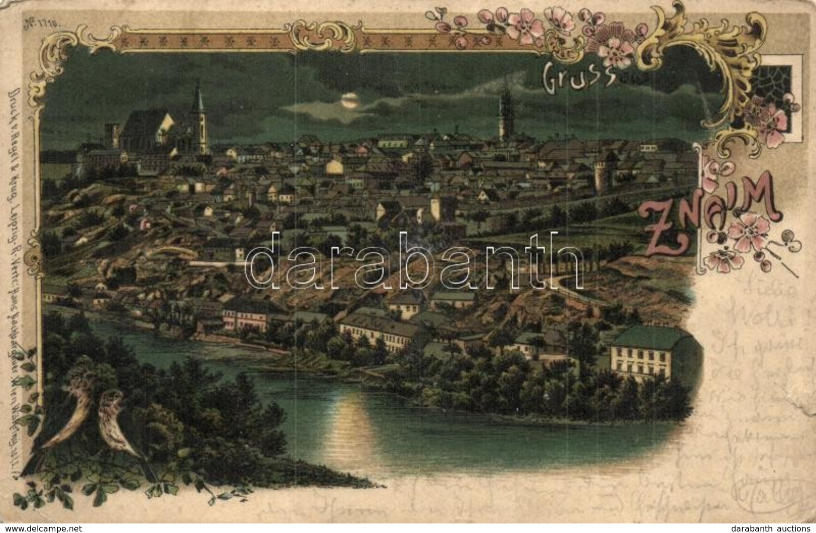 T3 Znojmo, Znaim; General View, Thaya River, Castle, Church. Regel & Krug No. 1710. Art Nouveau, Floral, Litho (szakadás - Ohne Zuordnung