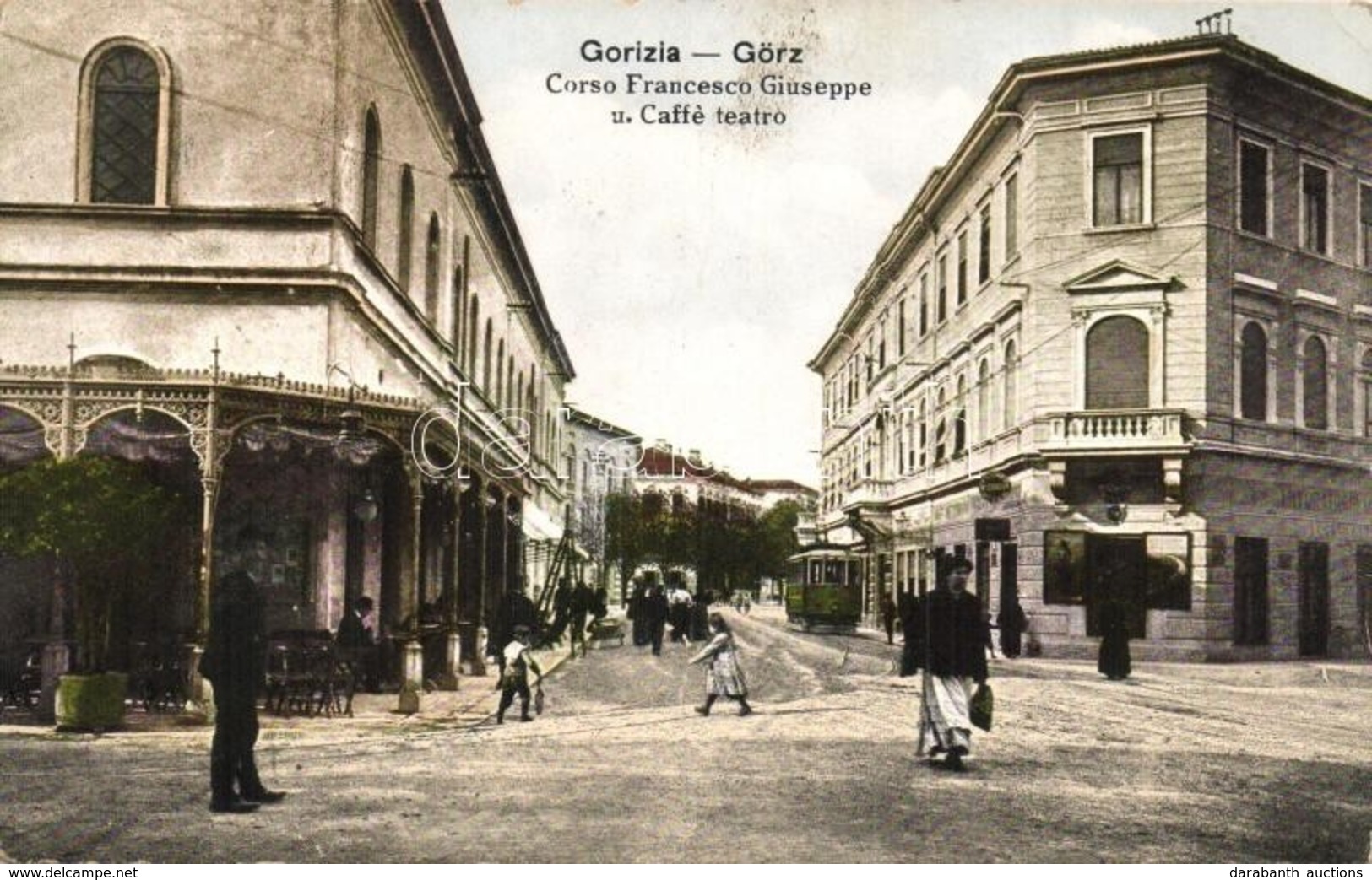 T2/T3 Gorizia, Görz, Gorica; Corso Francesco Giuseppe U. Caffee Teatro / Street View With Theatre Cafe, Tram (EK) - Unclassified